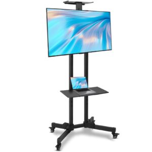 gccsj mobile tv cart for 32-70 inch lcd led oled flat curved screen tvs up to 110 lbs height tv cart with wheels adjustable portable tv with laptop dvd shelf, locking wheels, max vesa 600x400mm