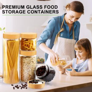 AISIPRIN Airtight Glass Jar with Lid, Glass Storage Containers with Screw On Bamboo Lids, for Cookie, Pasta, Cereal Storage Containers, 5Pcs 80oz 50oz 27oz Canisters Sets for the Kitchen