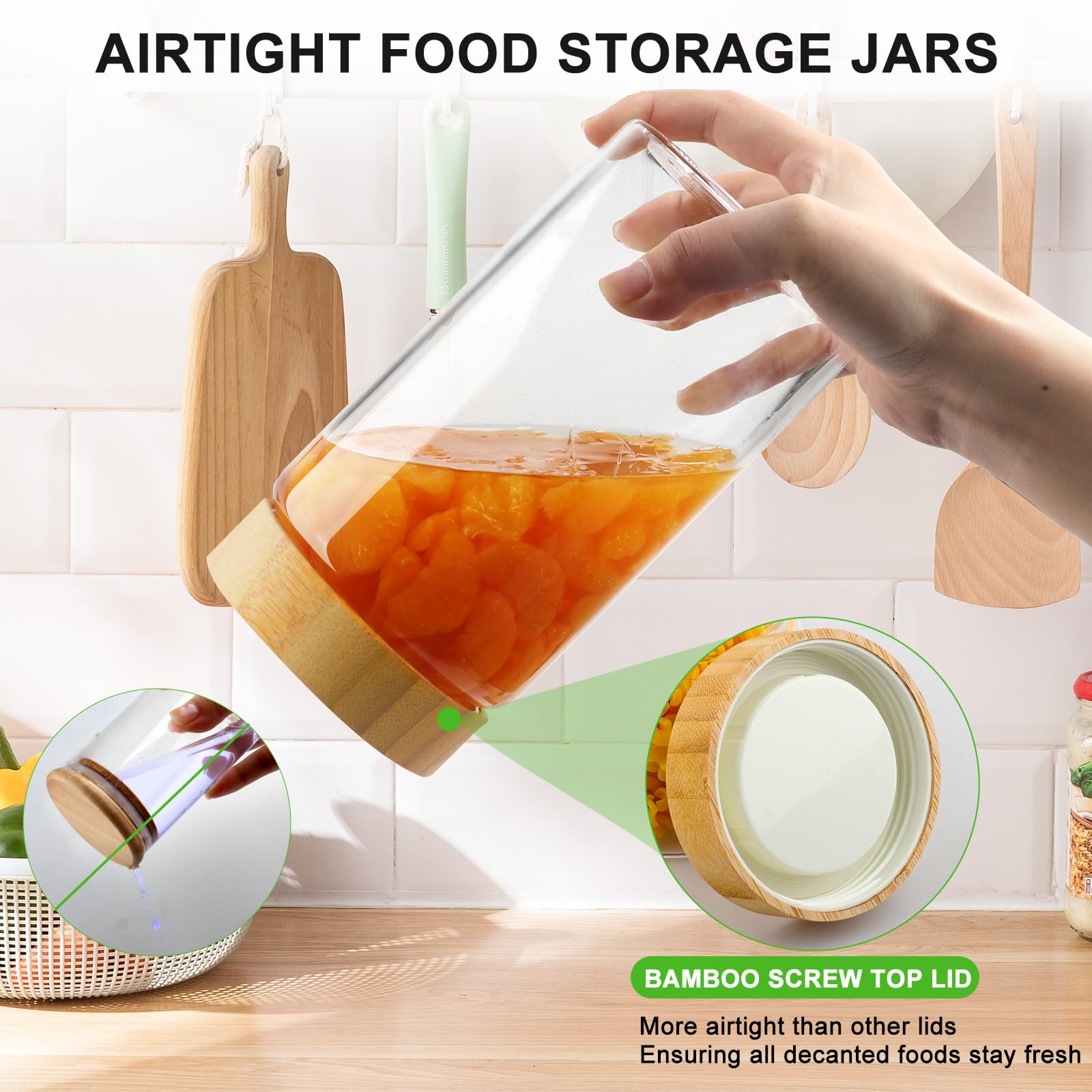 AISIPRIN Airtight Glass Jar with Lid, Glass Storage Containers with Screw On Bamboo Lids, for Cookie, Pasta, Cereal Storage Containers, 5Pcs 80oz 50oz 27oz Canisters Sets for the Kitchen