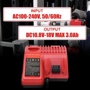 【2 Pack Upgrade 12.0Ah】 48-11-1812 Lithium Replacement Battery and Charger Combo Kit Compatible with Milwaukee 18V Battery 48-11-1850 48-11-1815 48-11-1860 48-11-1890 48-11-2230 48-11-2830(Red)