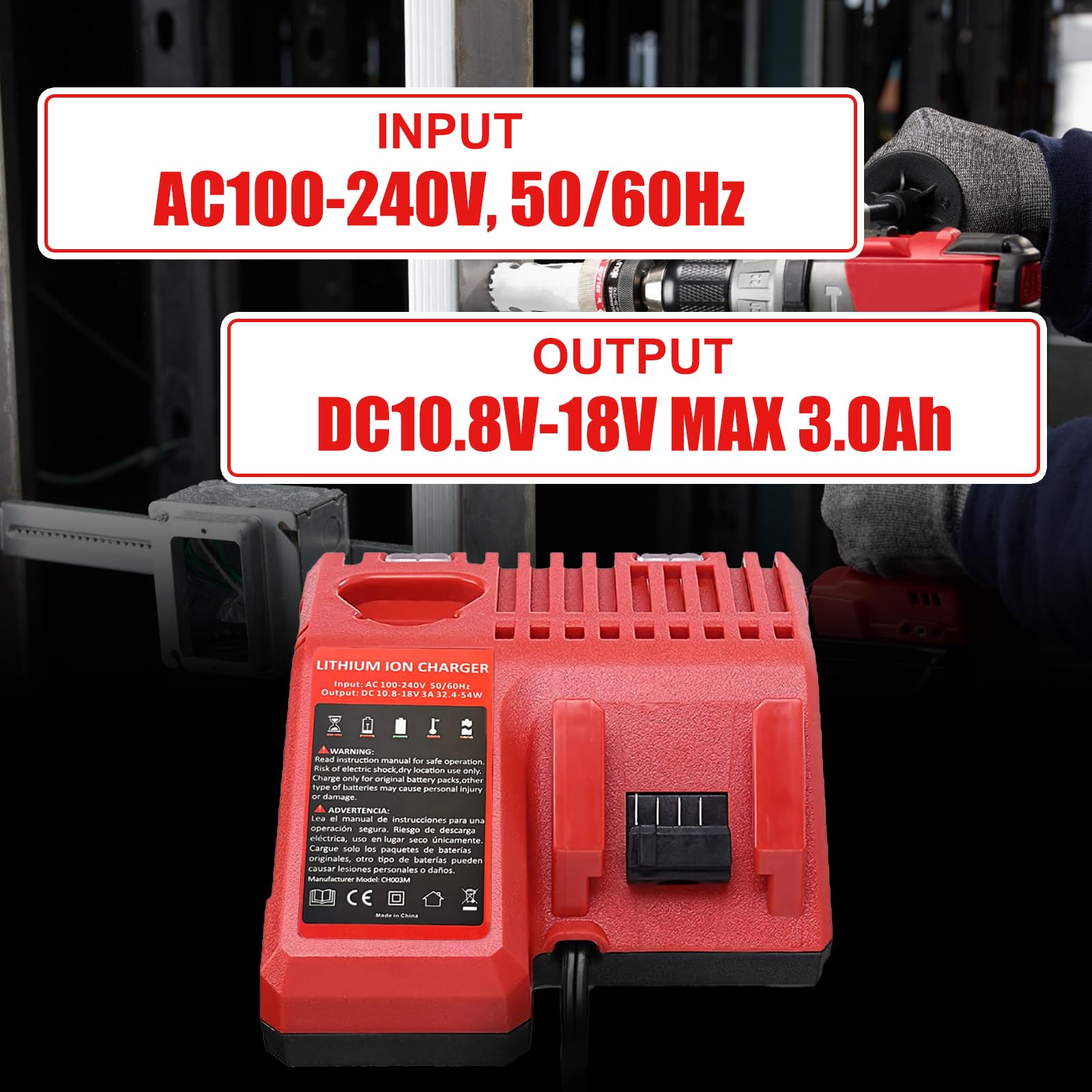 【2 Pack Upgrade 12.0Ah】 48-11-1812 Lithium Replacement Battery and Charger Combo Kit Compatible with Milwaukee 18V Battery 48-11-1850 48-11-1815 48-11-1860 48-11-1890 48-11-2230 48-11-2830(Red)