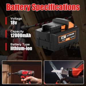 【2 Pack Upgrade 12.0Ah】 48-11-1812 Lithium Replacement Battery and Charger Combo Kit Compatible with Milwaukee 18V Battery 48-11-1850 48-11-1815 48-11-1860 48-11-1890 48-11-2230 48-11-2830(Red)