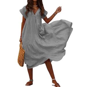 uegequ traveler dress for women, women church dress short sleeve dresses 2023 women's tank dress short casual party evening club long maxi dress bodycon summer dresses ruffle dress knee (3xl, gray)