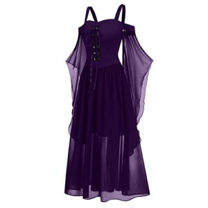 UEGEQU Todays Daily Deals,Traveler Dress for Women, Black Birthday Women Sexy T Shirt Dresses 2024 Casual Dinner Plus Size Cold Shoulder Butterfly Sleeve Halloween Gothic Club Denim (L, Purple)