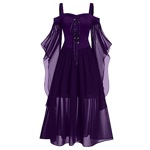 UEGEQU Todays Daily Deals,Traveler Dress for Women, Black Birthday Women Sexy T Shirt Dresses 2024 Casual Dinner Plus Size Cold Shoulder Butterfly Sleeve Halloween Gothic Club Denim (L, Purple)