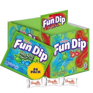 fun dip (24 pack) razzapple magic & cherry yum diddly dip flavors w/bundle bonanza candy