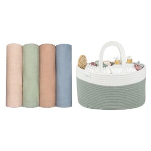 comfy cubs muslin swaddle blankets and diaper caddy organizer bundled