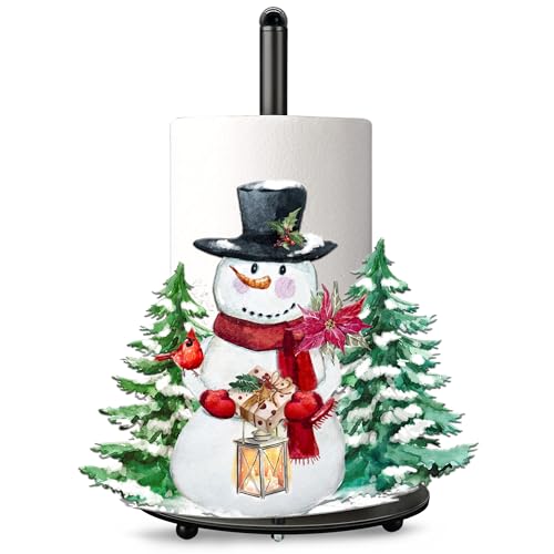 Snowman Paper Towel Holder Meatal, Green Paper Towel Holder Stand Lage, Snowman Christmas Decorations Indoor Home Kitchen Bathroom Decor (6.7*6.7*13.4inch) Winter Farmhouse Bathroom Countertops Decor