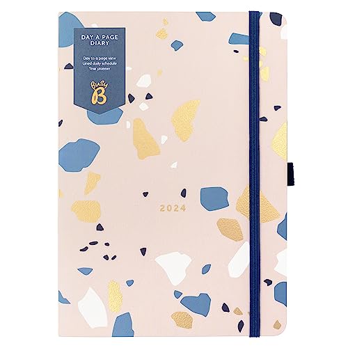 Busy B Day A Page Diary January to December 2024 - A5 Terrazzo - Daily Planner with Lined Pages, Notes and Year Planner