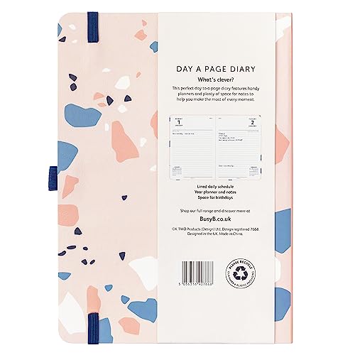 Busy B Day A Page Diary January to December 2024 - A5 Terrazzo - Daily Planner with Lined Pages, Notes and Year Planner