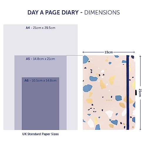 Busy B Day A Page Diary January to December 2024 - A5 Terrazzo - Daily Planner with Lined Pages, Notes and Year Planner