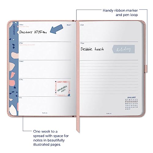 Busy B Perfect Planner Diary January to December 2024 - A5 Pink - Faux Leather Week to View Planner with Stickers & Tear-Out Lists