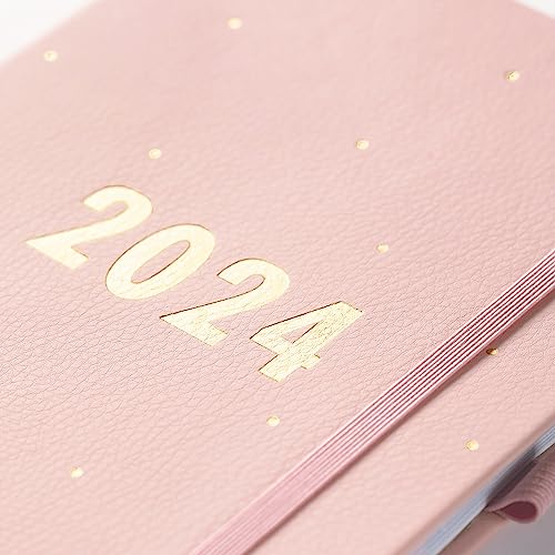 Busy B Perfect Planner Diary January to December 2024 - A5 Pink - Faux Leather Week to View Planner with Stickers & Tear-Out Lists