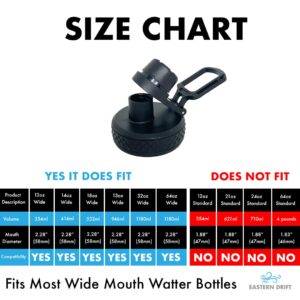Eastern Drift Hydro Wide Mouth Spout Lid for Water Bottles Compatible with Hydroflask, Nalgene, and More Top Water Bottle Brands Sizes 12 16 18 20 32 40 64 Ounce (Black)