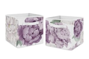 sweet jojo designs lavender purple boho shabby chic floral girl collapsible fabric storage cubes foldable bins organizer boxes kids baby childrens toys - 2 set violet ivory bohemian vintage watercolor