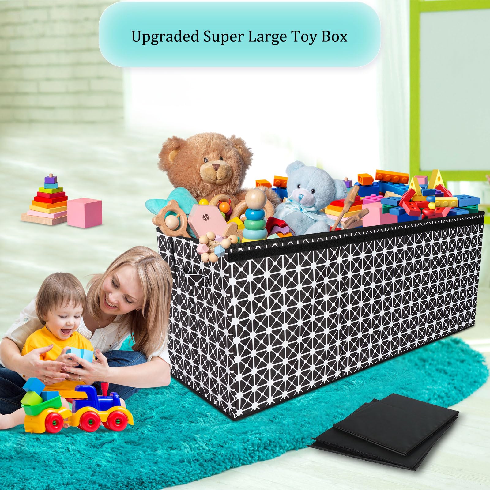 Vilucks Large Toy Box Chest, Toy Chest for Boys, Collapsible Sturdy Toy Storage Organizer with Lid, Foldable Boxes Bins Baskets for Kids, Boys, Girls, Nursery, Playroom, Closet (Dinosaur)