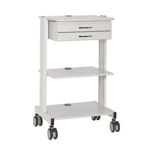 tripp lite mobile standing desk 2 adjustable shelf & 2 metal storage drawers, taa compliant, home office & school, 5-year warranty, white