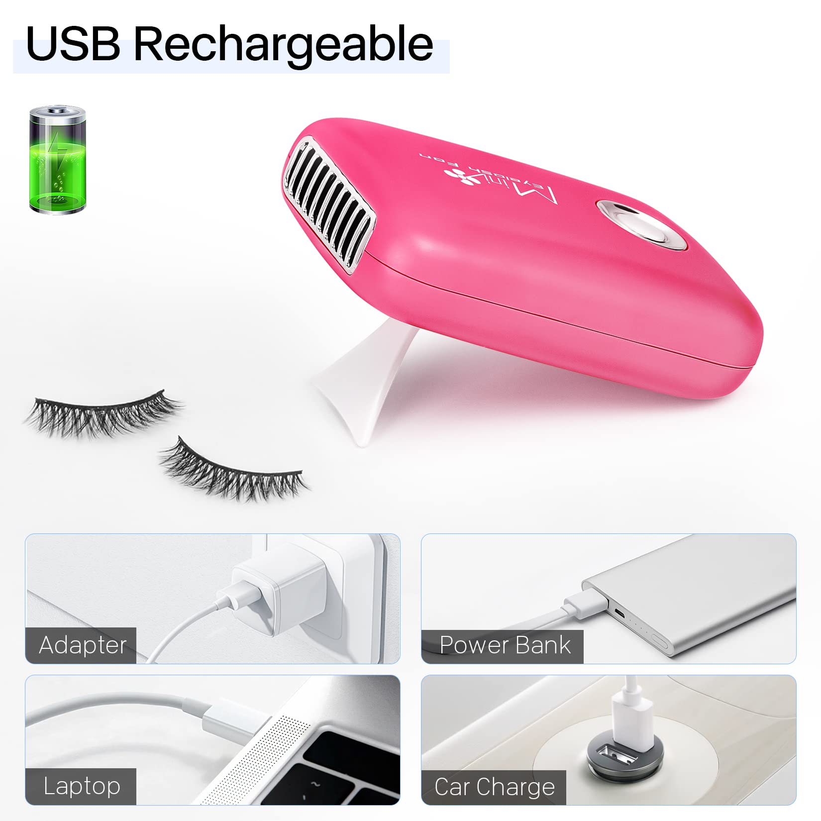 Buqikma Eyelash Fan Mini Lash Fan for Eyelash Extension Portable Lash Fan Dryer Handheld Rechargable USB Eyelash Fan with 3 Adjustable Speed Cooling Air Fan Eyelash Extension Application