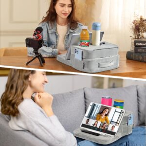 TabCouchCaddy - Couch Cup Holder Tray & Tablet Pillow Stand - Bed, Couch Caddy, Sofa, RV & Car - Holds Drinks, Snacks, Remotes, Phones, Tablet - iPad, Galaxy Tab Compatible | Bed Cup Holder (Grey)