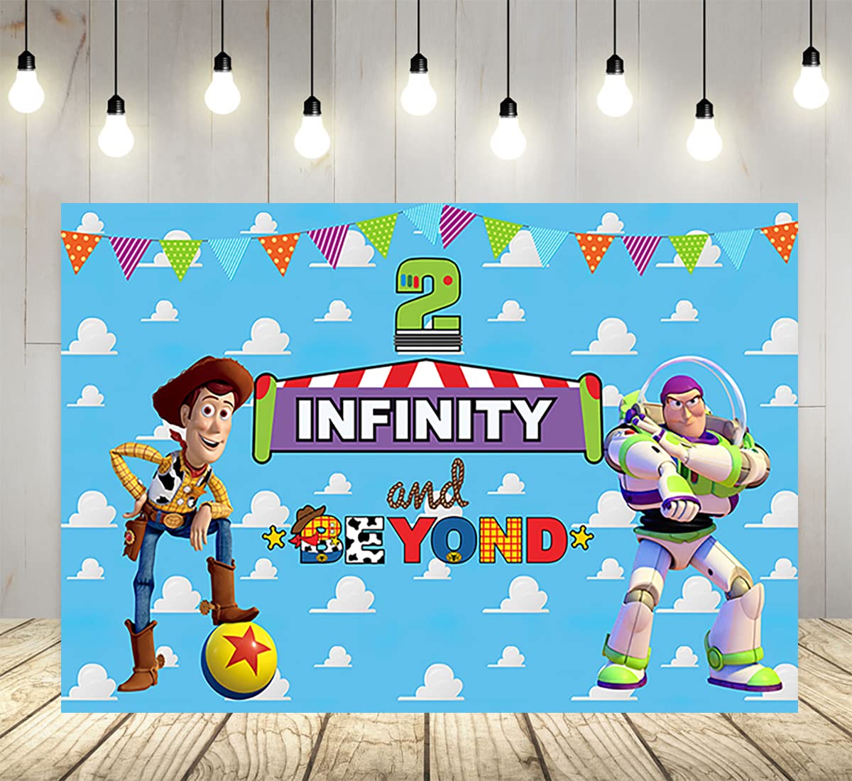 Two Infinity and Beyond Backdrop for 2nd Birthday Party Supplies Photo Backgrounds Toy Story Theme Baby Shower Banner 59x38in