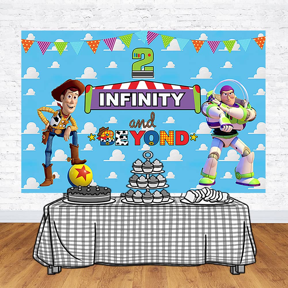 Two Infinity and Beyond Backdrop for 2nd Birthday Party Supplies Photo Backgrounds Toy Story Theme Baby Shower Banner 59x38in