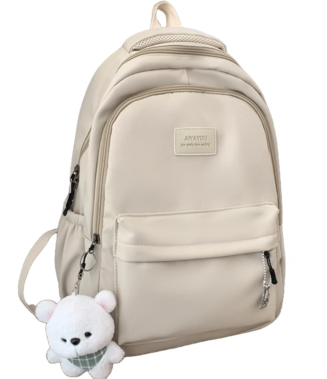 GRYPIT Kawaii Cute Aesthetic Backpack with Cute Accessory Cute Bag Charm (Stone White)