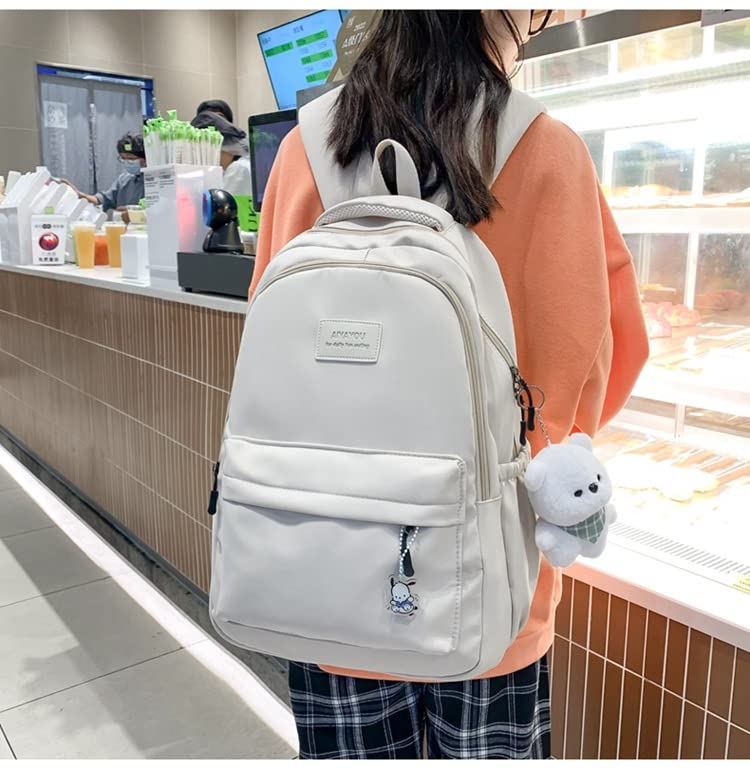 GRYPIT Kawaii Cute Aesthetic Backpack with Cute Accessory Cute Bag Charm (Stone White)