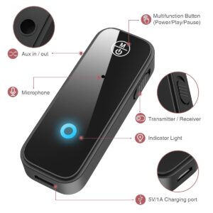 LOFICOPER Bluetooth AUX Adapter for Car, Bluetooth 5.0 Transmitter Receiver, 2 in 1 Wireless 3.5mm Audio Adapter for Cars, Speakers, Stereo Systems, Headphones, Hands-Free Call