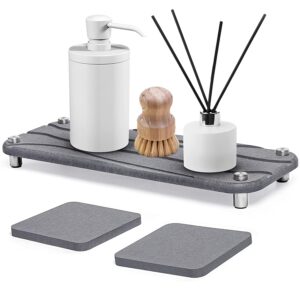 OceanTeda Fast Drying Stone Sink Caddy, Dark Grey, Square, Diatomite, 11 x 4 x 1 in