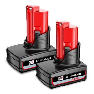 simple plus+ 6.0 ah 12v replacement battery for milwaukee m12 2pack 12v lithium-ion batteries compatible with milwaukee xc 48-11-2440 48-11-2402 48-11-2460 cordless power tools