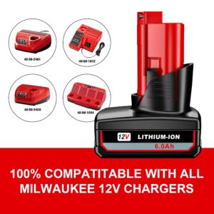 Simple Plus+ 6.0 Ah 12V Replacement Battery for Milwaukee M12 2Pack 12V Lithium-ion Batteries Compatible with Milwaukee XC 48-11-2440 48-11-2402 48-11-2460 Cordless Power Tools