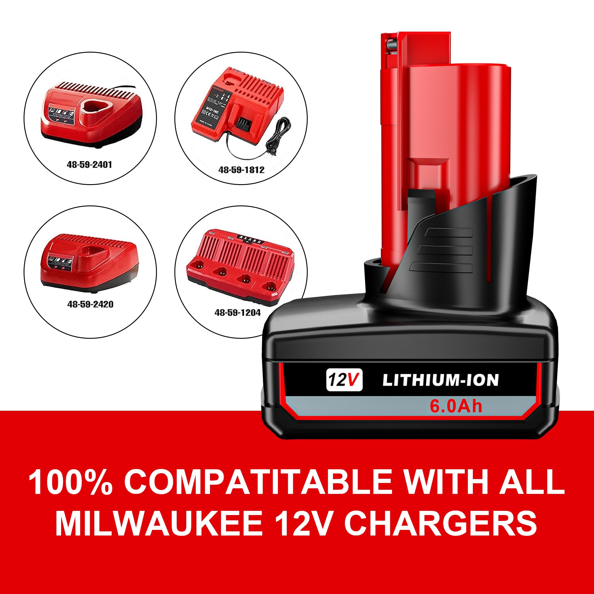 Simple Plus+ 6.0 Ah 12V Replacement Battery for Milwaukee M12 2Pack 12V Lithium-ion Batteries Compatible with Milwaukee XC 48-11-2440 48-11-2402 48-11-2460 Cordless Power Tools