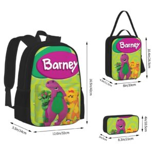 ORPJXIO Backpack 3 Piece Set Barney Show and Friends Laptop Backpack Pencil Case Lunch Bag Combination For Travel Work Camping