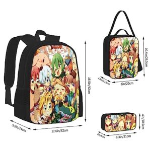 ORPJXIO Backpack 3 Piece Set The Seven Anime Deadly Sins Laptop Backpack Pencil Case Lunch Bag Combination For Travel Work Camping