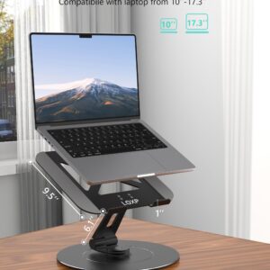 LOXP Ultra-Stable Aluminumy Swivel Laptop Stand for Desk with Rotating Foldable Phone Holder, 300% Large Base Stability, Anti-Loosening,Suitable for 10"-17.3" Laptops, Black