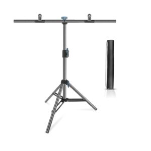 YAYOYA Portable T-Shape Backdrop Stand Kit 26 Inches Wide, Adjustable Small Desktop Photo Background Stand, Sturdy T Shape Support Stand Back Drop Holder with 2 Clip Clamps for Photography