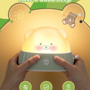 Daxtril Night Light for Kids Cute Lamp, Bear Cat Lamp Kawaii Room Decor, Kids Toys for Girls, Stocking Stuffers for Kids, Christmas Gifts for Teenage Girls Kids Boys, Rechargeable Touch Lamp, Green