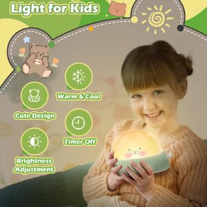 Daxtril Night Light for Kids Cute Lamp, Bear Cat Lamp Kawaii Room Decor, Kids Toys for Girls, Stocking Stuffers for Kids, Christmas Gifts for Teenage Girls Kids Boys, Rechargeable Touch Lamp, Green