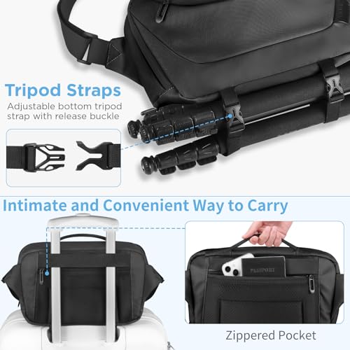 TAAOKA Camera Sling Bag,Waterproof Camera Case with Tripod Holder,DSLR/SLR/Mirrorless Camera Bags Crossbody for photographers-Black