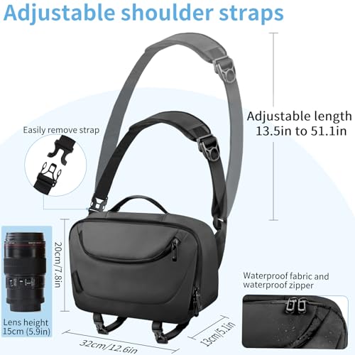 TAAOKA Camera Sling Bag,Waterproof Camera Case with Tripod Holder,DSLR/SLR/Mirrorless Camera Bags Crossbody for photographers-Black