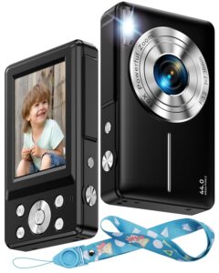 kids digital camera with lanyard, 1080p digital point and shoot camera 44mp vlogging camera, anti-shake with 16x zoom, small camera for students