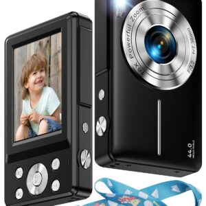 Kids Digital Camera with Lanyard, 1080P Digital Point and Shoot Camera 44MP Vlogging Camera, Anti-Shake with 16X Zoom, Small Camera for Students