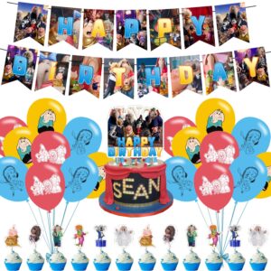 32 pcs ???? movie birthday party decorations,party supply set for kids with banner - cake topper - 12 cupcake toppers - 18 balloons for cartoon movie party decorations