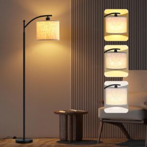 sangfor floor lamp for living room with 3 color temperatures, led floor lamp for bedroom, boho standing lamp for office, tall lamp with pedal switch,modern lamp for living room with beige lampshade