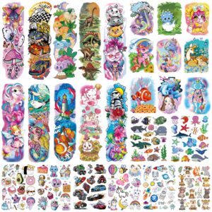 tazimi 380 styles (27 sheets) temporary tattoo for kids-full & half arm tattoos sleeves for girls boys marine life space ship racing car forest animals dinosaur cartoon tattoos stickers for kids