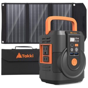 takki 111wh portable power station with 30w solar panel included for camping outdoor laptop emergency