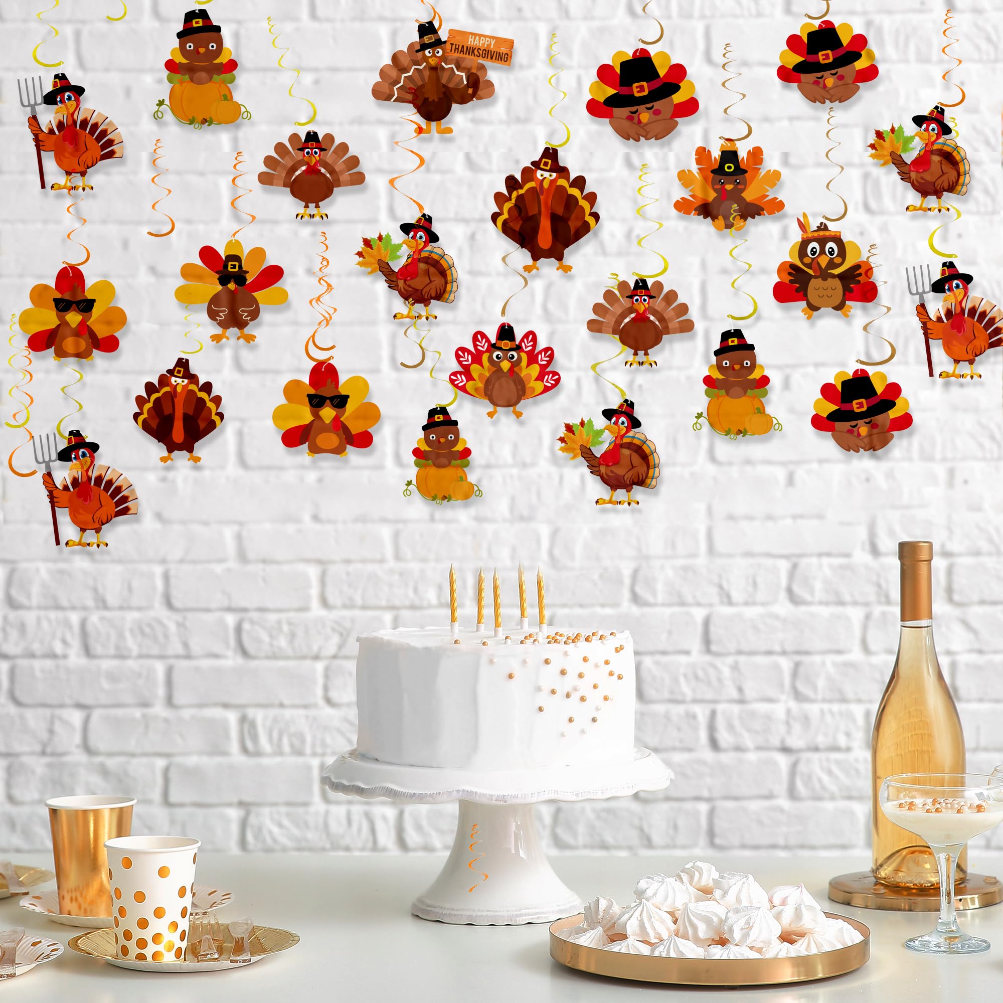 36 PCS Thanksgiving Decorations Hanging Swirls, Thanksgiving Turkey Hanging Decorations Party Decoration Swirls - NO DIY Thanksgiving Classroom Party Supplies Decorations