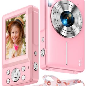 1080P Kids Digital Camera with Lanyard (No SD Card), 44MP Digital Point and Shoot Camera with 16X Zoom, Anti-Shake, Vlogging Camera for Students