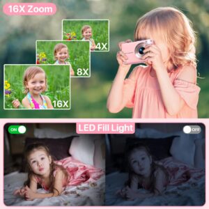 1080P Kids Digital Camera with Lanyard (No SD Card), 44MP Digital Point and Shoot Camera with 16X Zoom, Anti-Shake, Vlogging Camera for Students