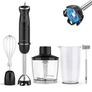 Immersion Blender Handheld, 800W Scratch Resistant Hand Blender, Abuler 5 in 1 Emulsifier Blender Mixer, BPA-Free 12 Speed Stick Blender, Beaker, Chopper, Whisk, Frother, for Soup, Sauce (Black)